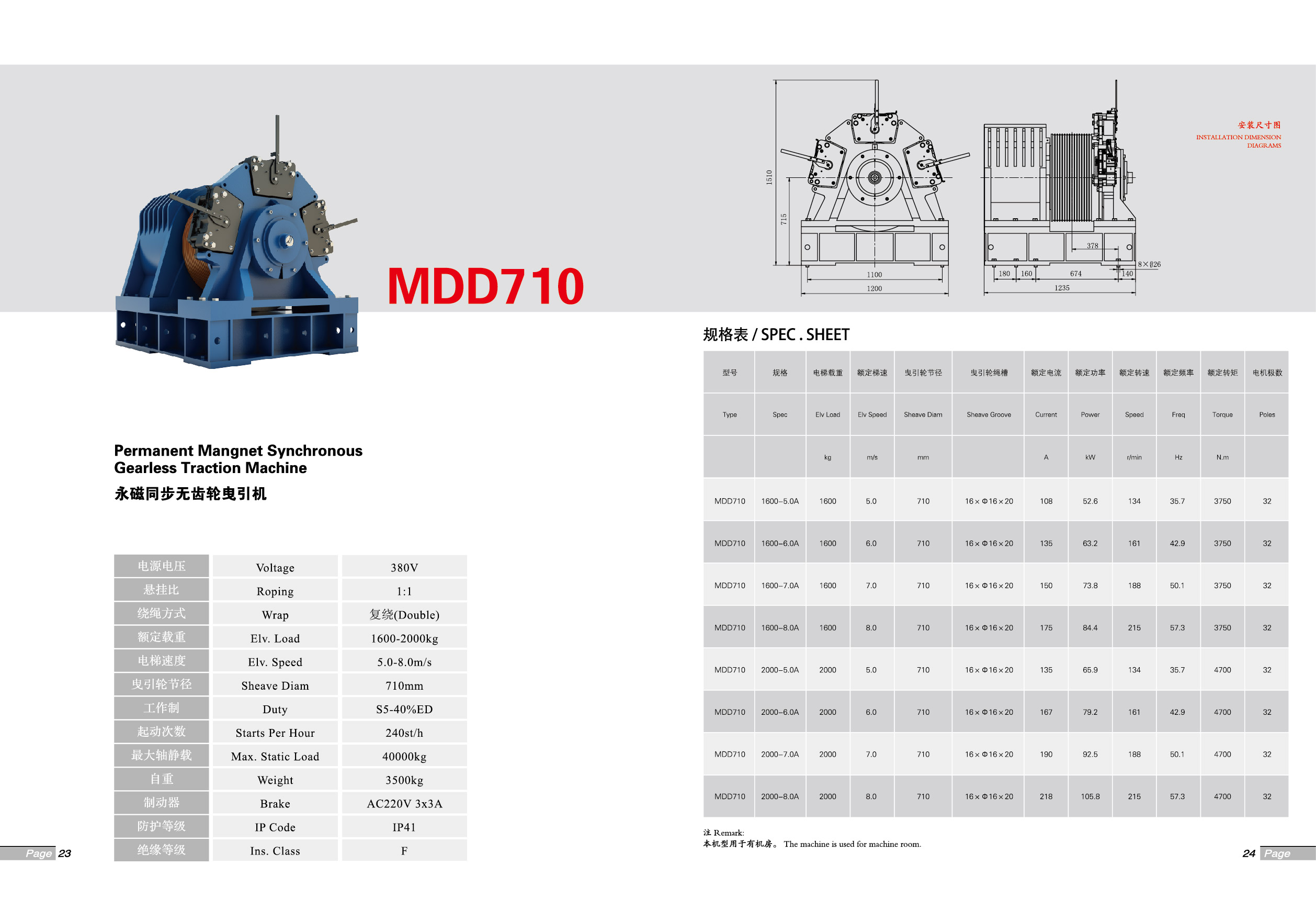 Gearless Traction Machine MDD710,TRACTION SYSTEM